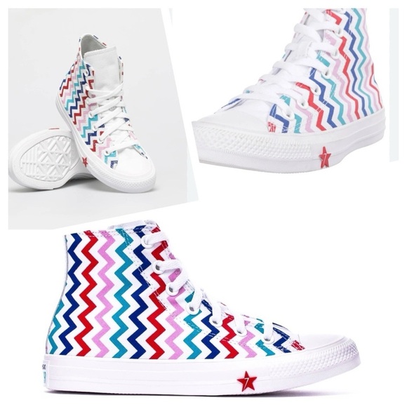 Converse Red and Blue Zigzag Sneakers High-Top size 7 - Picture 1 of 9